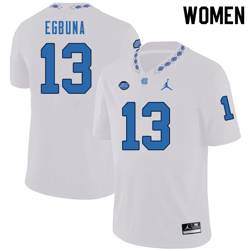 Women #13 Obi Egbuna North Carolina Tar Heels College Football Jerseys Sale-White